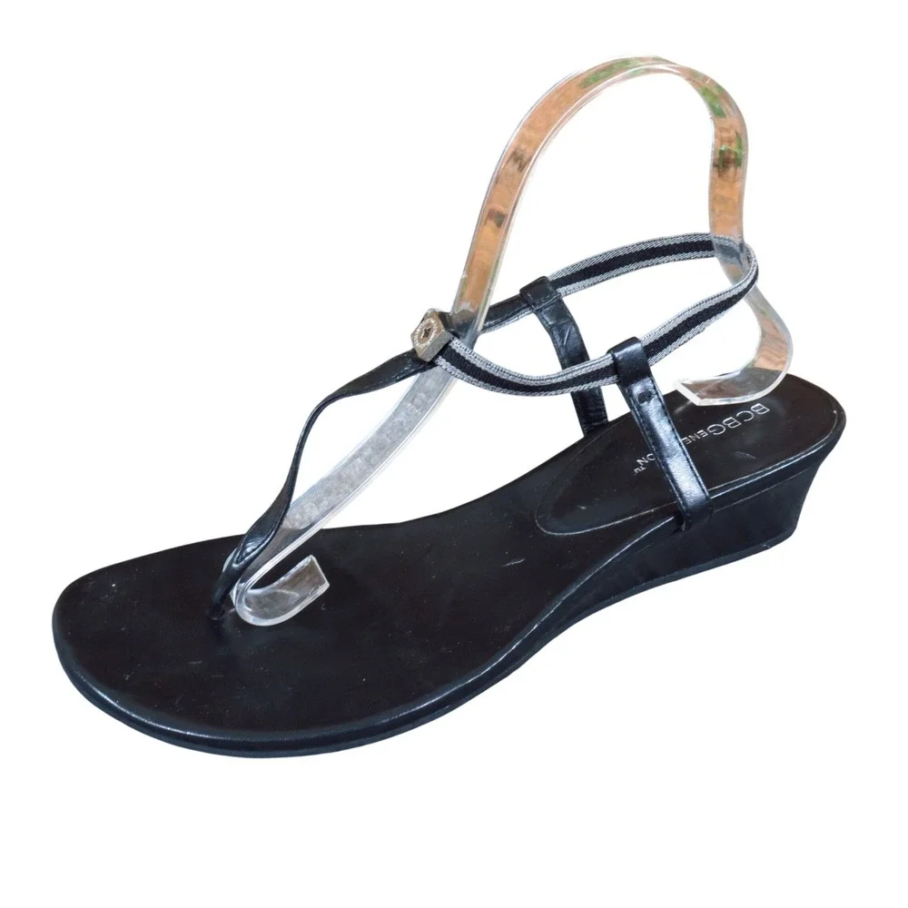 BCBGeneration BG-Jiggy Women Wedge Sandals Size 9.5 Summer Dressy Black Manmade